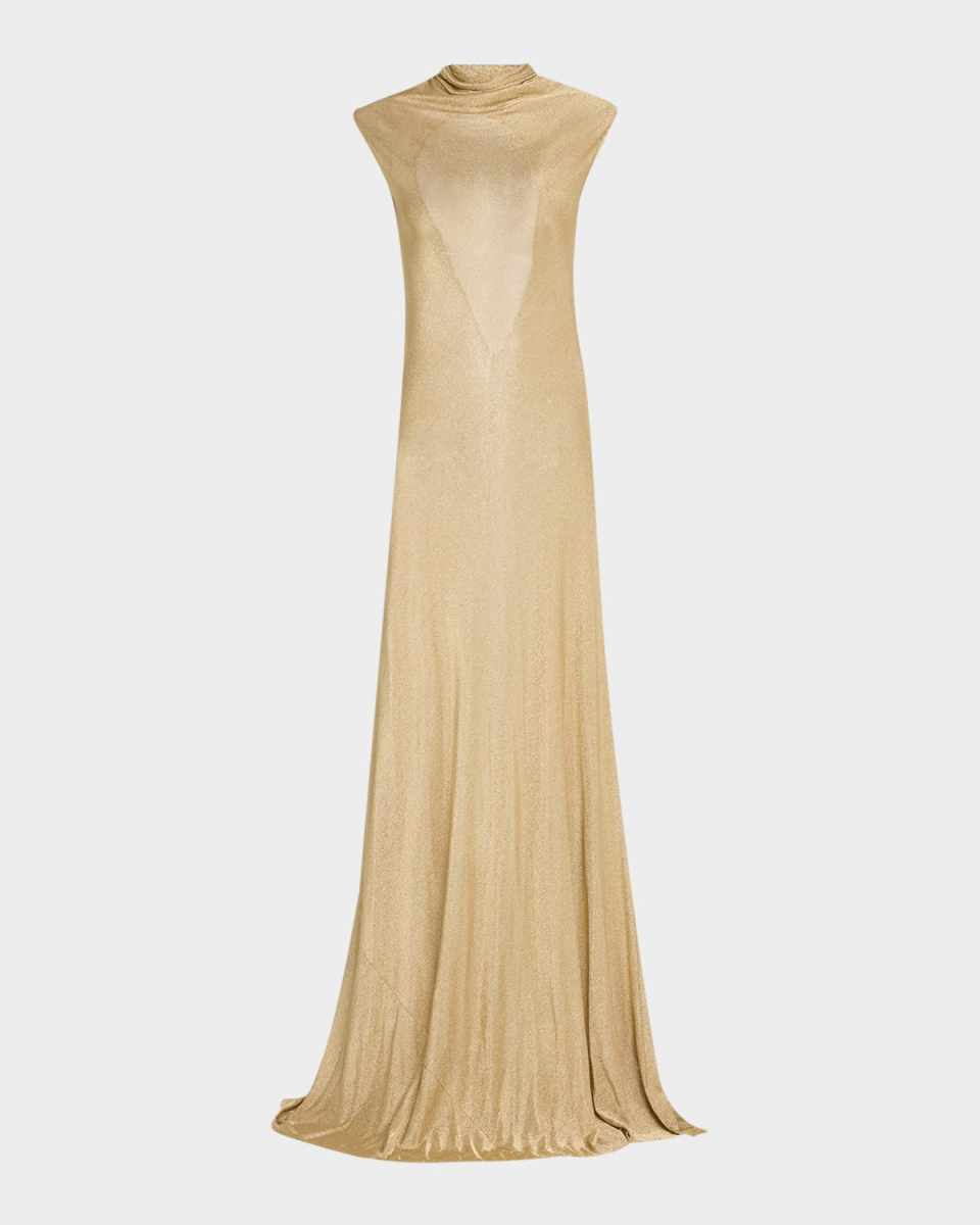 Matilde Metallic Sleeveless Open-Back Gown